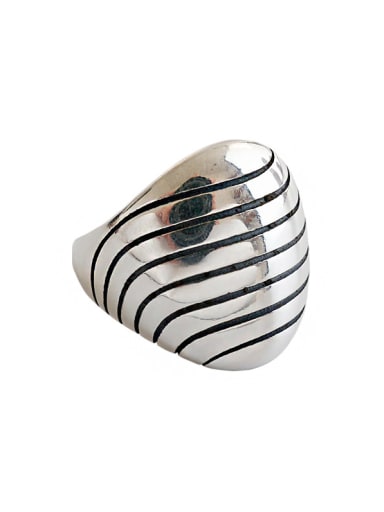 925 Sterling Silver With Platinum Plated Vintage Geometric Rhombus Stripes Free Size  Rings