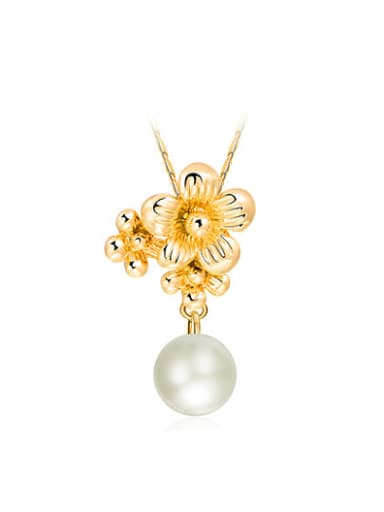 18K Gold Plated Flower Artificial Pearl Necklace