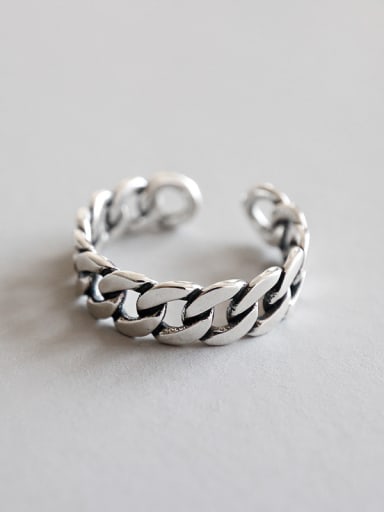 Sterling Silver retro chain  free size ring