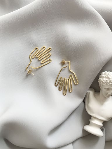 925 Sterling Silver With Gold Plated Simplistic Manpower Palm  Drop Earrings
