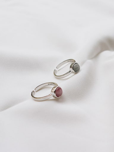 sterling silver  cat's eye stone simple free size ring