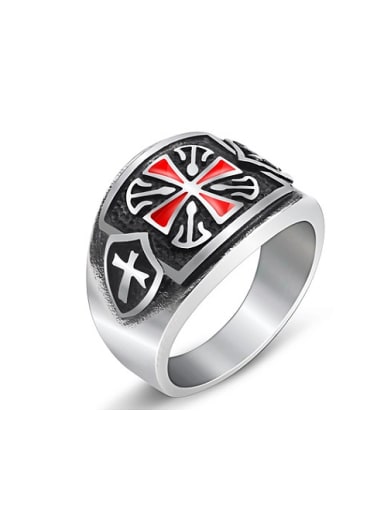 Punk Red Cross Signet Ring
