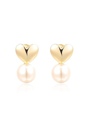 Exquisite 18K Gold Heart Shaped Pearl Drop Earrings