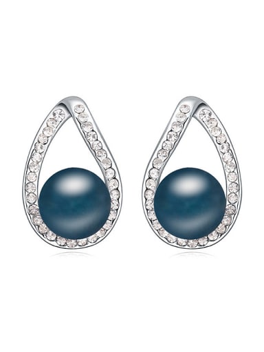 Simple Water Drop Imitation Pearl Shiny Crystal-covered Stud Earrings