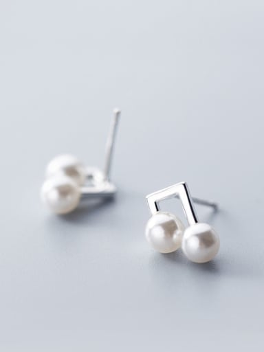 925 Sterling Silver With Silver Plated Simplistic Music Symbol Bee-joo Stud Earrings