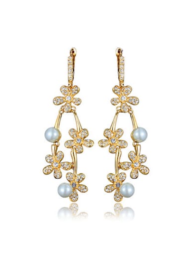 Exquisite Gold Plated Flower Artificial Pearl Drop Earrings