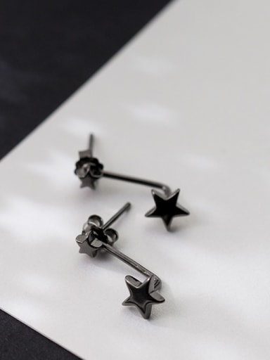 Exquisite Black Gun Plated S925 Silver Star Stud Earrings