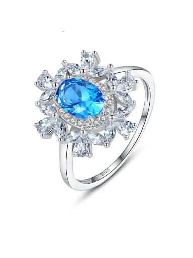 925 Sterling Silver With Sapphire Luxury Flower Solitaire Rings