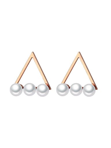All-match Hollow Triangle Shaped Artificial Pearl Stud Earrings