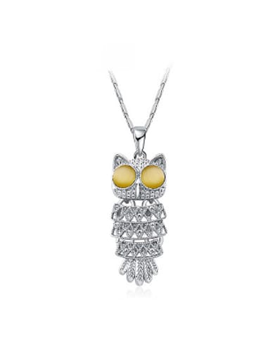 Women Owl Shaped Opal Stone Sweater Necklace