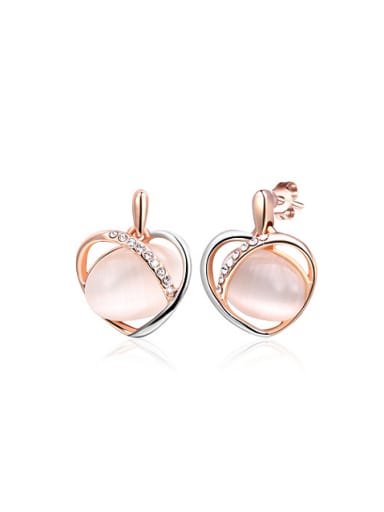 Elegant Heart Shaped Rose Gold Plated Opal Drop Earrings