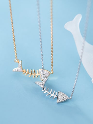 925 Sterling Silver With Platinum Plated Simplistic Fish Necklaces