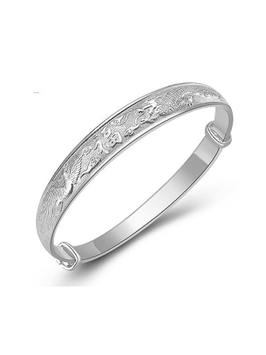 Classical 999 Silver Chinese Character-etched Adjustable Bangle