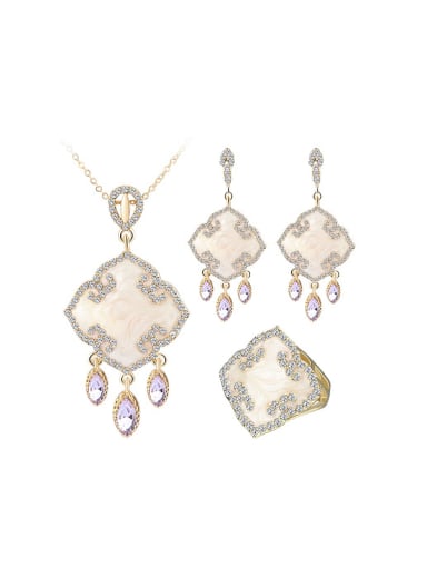 custom Retro style Purple Crystals White Rhinestones Alloy Three Pieces Jewelry Set