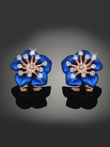 Fashion Rose Gold Plated Blue Flower Zirconias Copper Stud Earrings