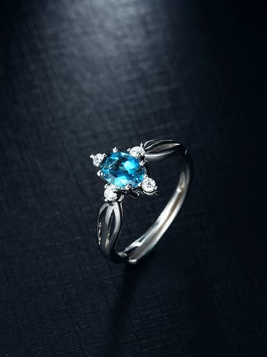 Platinum Plated Sapphire Gemstone Engagement Ring