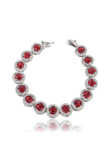 All-match Red Round Shaped Zircon Platinum Plated Bracelet