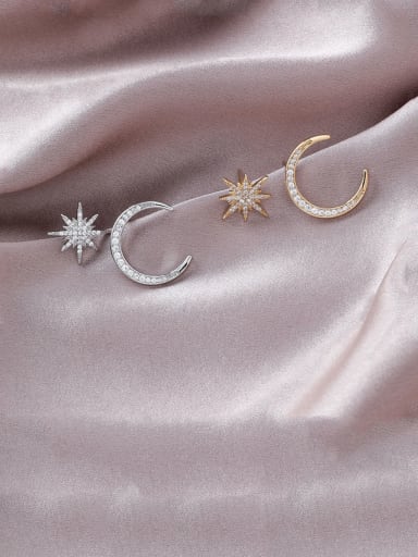 Alloy With Gold Plated Cute Asymmetry Star Mmoon Stud Earrings
