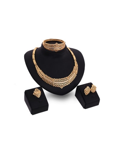 Alloy Imitation-gold Plated Vintage style Rhinestones  Hollow Four Pieces Jewelry Set