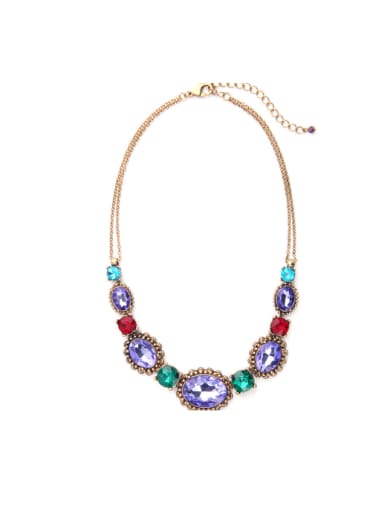 Colorful Color Stones Women Sweater Alloy Necklace