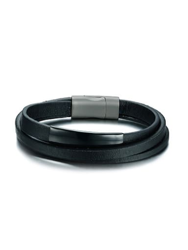 Personality Black Multi-layer Artificial Leather Titanium Bracelet
