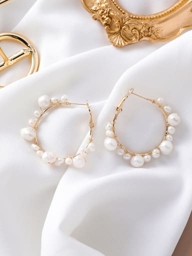 Alloy With Gold Plated Fashion Charm  Imitation Pearl Hoop Earrings