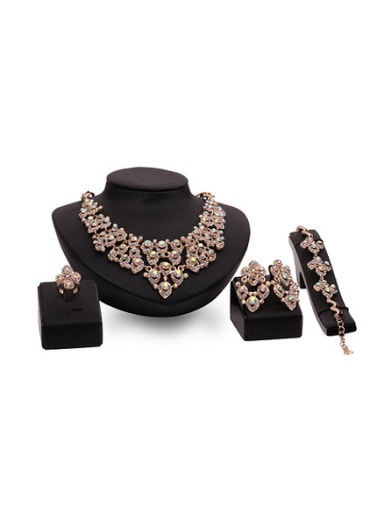 Alloy Imitation-gold Plated Fashion Artificial Stones and Rhinestones Four Pieces Jewelry Set
