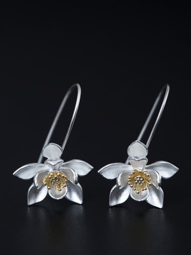 Retro style Lotus Flower 925 Silver Elegant Earrings