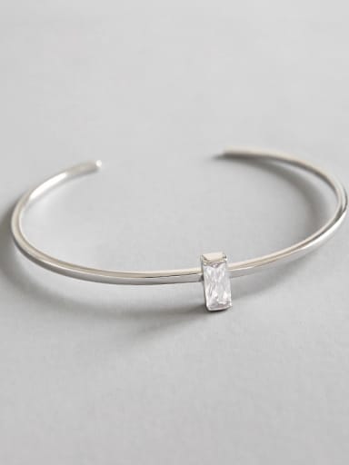 Pure silver Simple Geometric Square Zircon Free Size Bracelet
