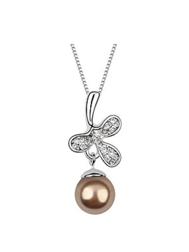 Exquisite Imitation Pearl Shiny Crystals-studded Leaf Alloy Necklace