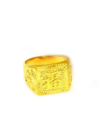 Copper Alloy 24K Gold Plated Vintage Letter Men Signet Ring