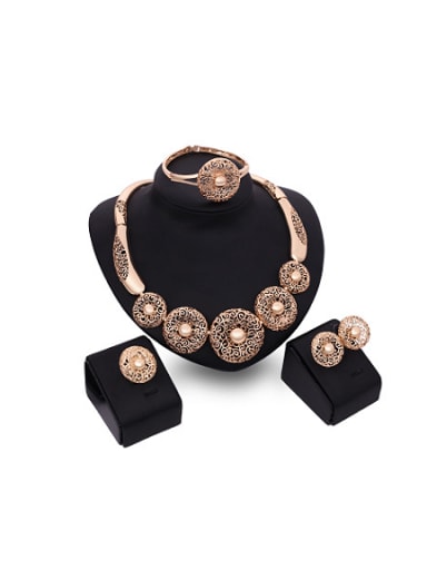 Alloy Imitation-gold Plated Hyperbole style Hollow Flowers Four Pieces Jewelry Set