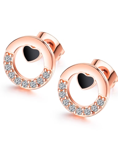 Copper With Rose Gold Plated Trendy Round with heart Stud Earrings