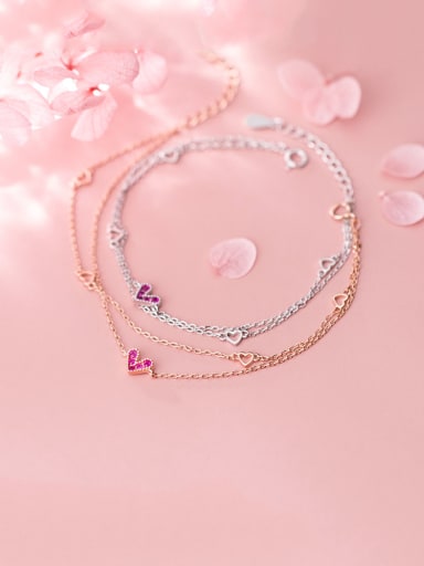 925 Sterling Silver With Cubic Zirconia Simplistic Heart Bracelets