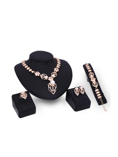 Alloy Imitation-gold Plated Fashion Artificial Pearl Four Pieces Jewelry Set