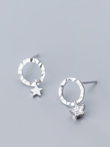 925 Sterling Silver With Silver Plated Personality Round&Star Stud Earrings