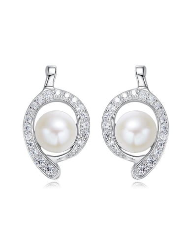 Fashion Artificial Pearl Cubic Zirconias 925 Silver Stud Earrings
