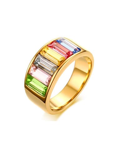 Multi-color Gold Plated Geometric Shaped Zircon Ring