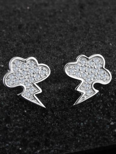 925 Sterling Silver Shiny Cubic Zirconias-covered Cloud Stud Earrings