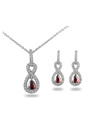 Temperament Red Figure Eight Shaped Zircon Two Pieces Jewelry Set