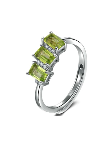 Green Natural Rectangle Stones Silver Opening Ring
