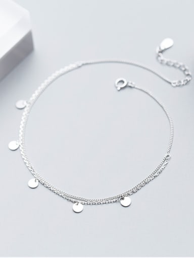 925 Sterling Silver With Platinum Plated Fashion Round Anklets