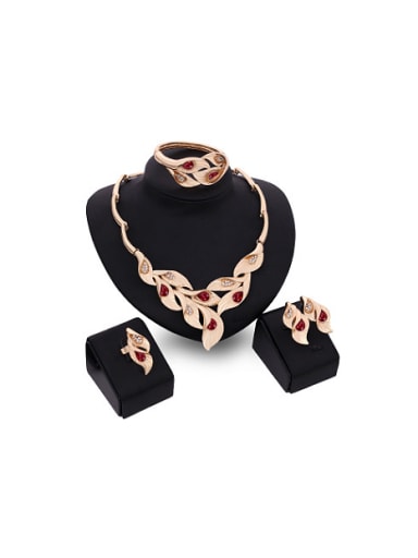 Alloy Imitation-gold Plated Fashion Artificial Gemstones Leaves-shaped Four Pieces Jewelry Set