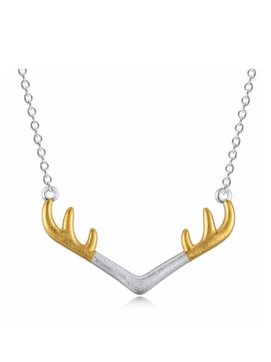 Double Color Simple Deer Antlers 925 Sterling Silver Necklace