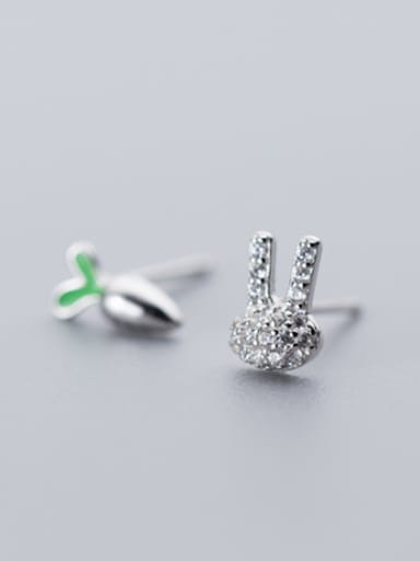 Creative Rabbit And Carrot Shaped S925 Silver Asymmetric Stud Earrings