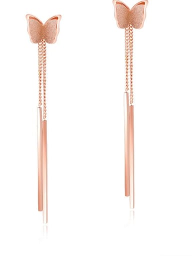 Stainless Steel With Rose Gold Plated Fashion Butterfly tassels Earrings