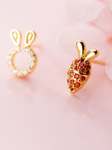 925 Sterling Silver With Gold Plated Cute Rabbit  Carrot Stud Earrings