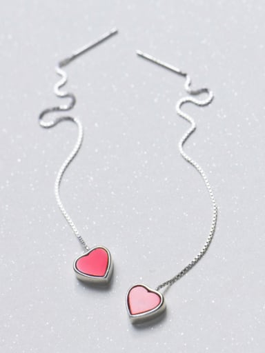 Temperament Pink Heart Shaped S925 Silver Line Earrings
