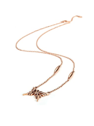 Stainless Steel 18K Rose Gold Sapphire Butterfly Necklace