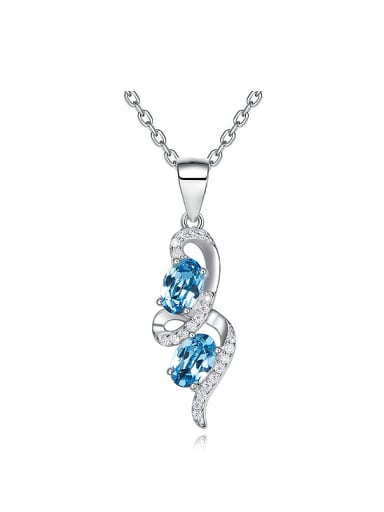 Elegant Oval Blue austrian Crystals Cubic Zirconias 925 Silver Necklace